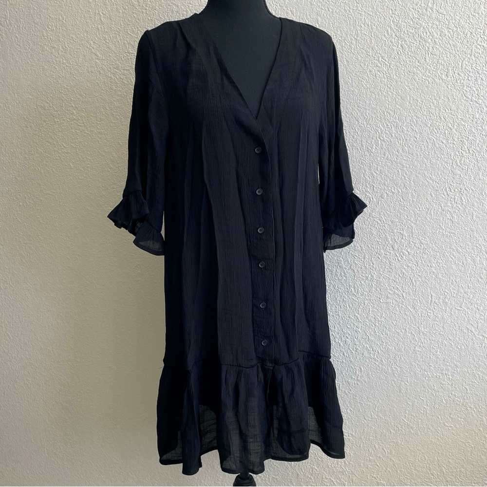 Ruffled Swim Cover Up Sexy Dress -M-Black - Picture 2 of 11